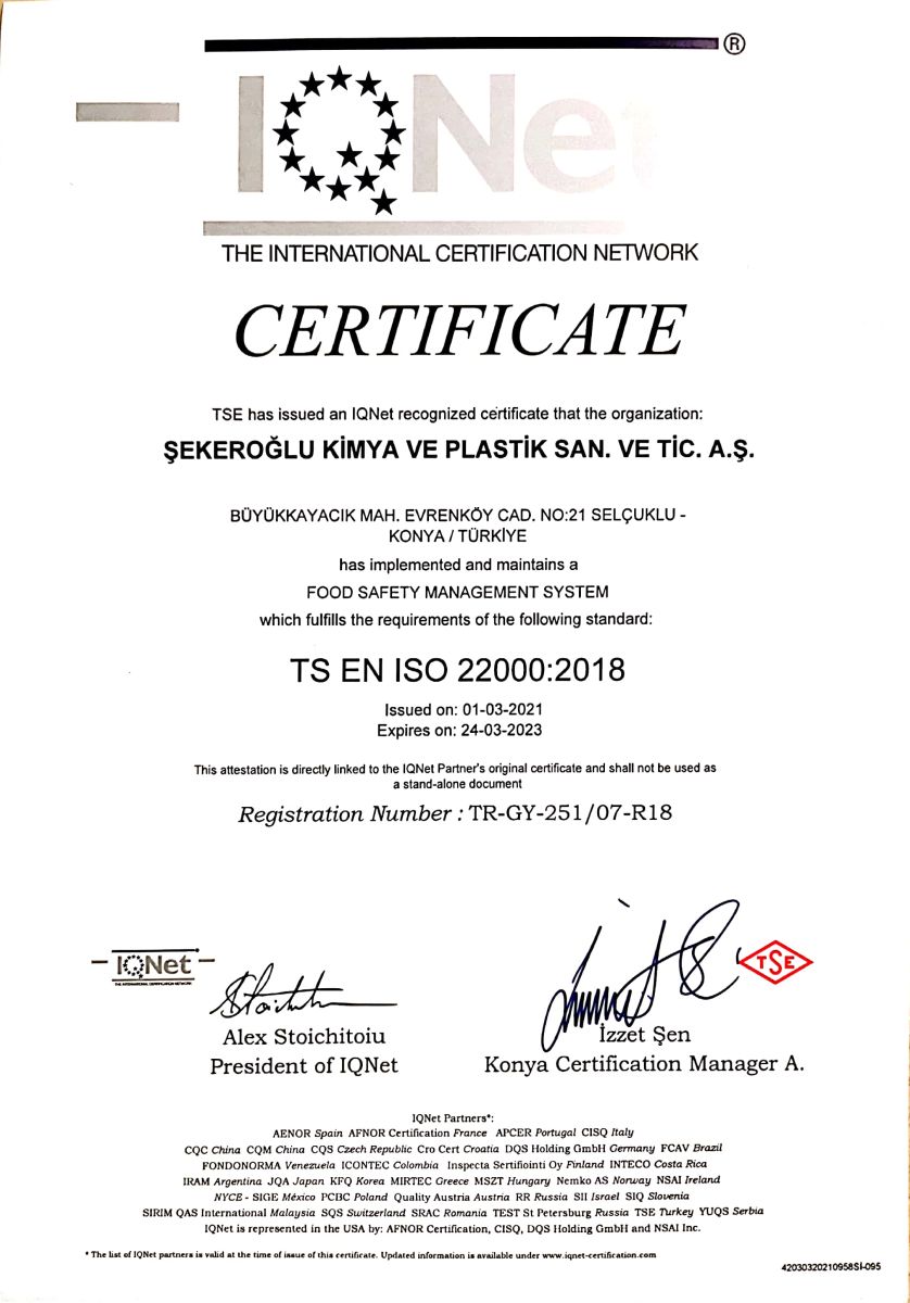 ŞEKEROĞLU · IQNET · ISO 22000