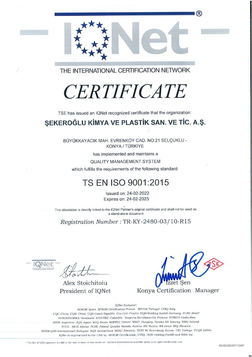 ŞEKEROĞLU · IQNET · ISO 9001