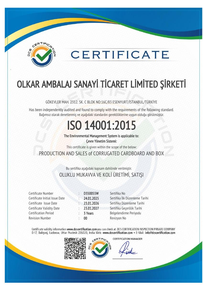 OLKAR AMBALAJ · ISO 14001:2015