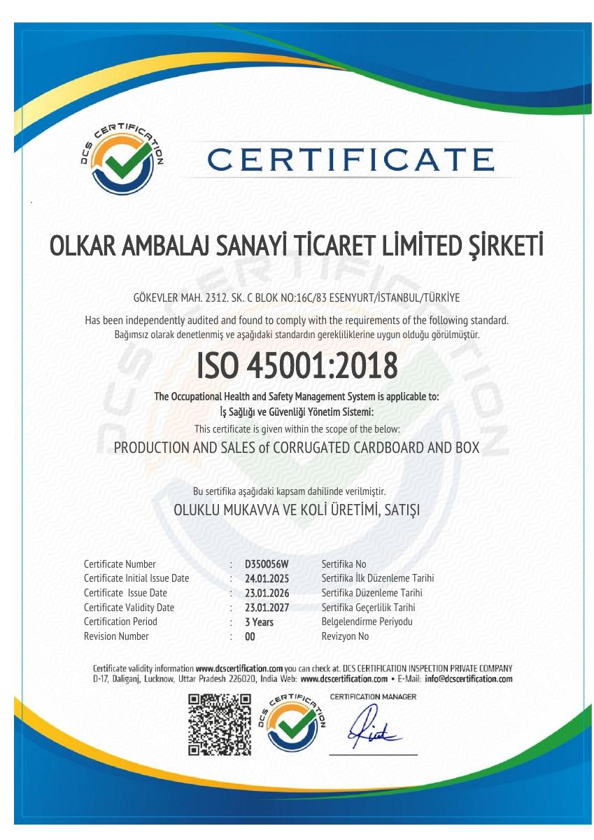 OLKAR AMBALAJ · ISO 45001:2018