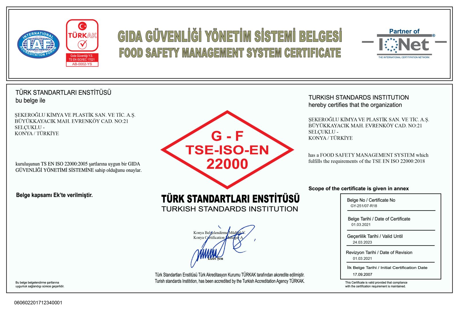ŞEKEROĞLU · TSE · Gıda Güvenliği