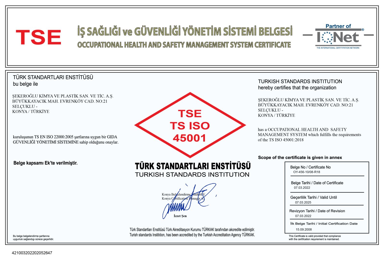 ŞEKEROĞLU · TSE · İş Sağlığı ve Güvenliği